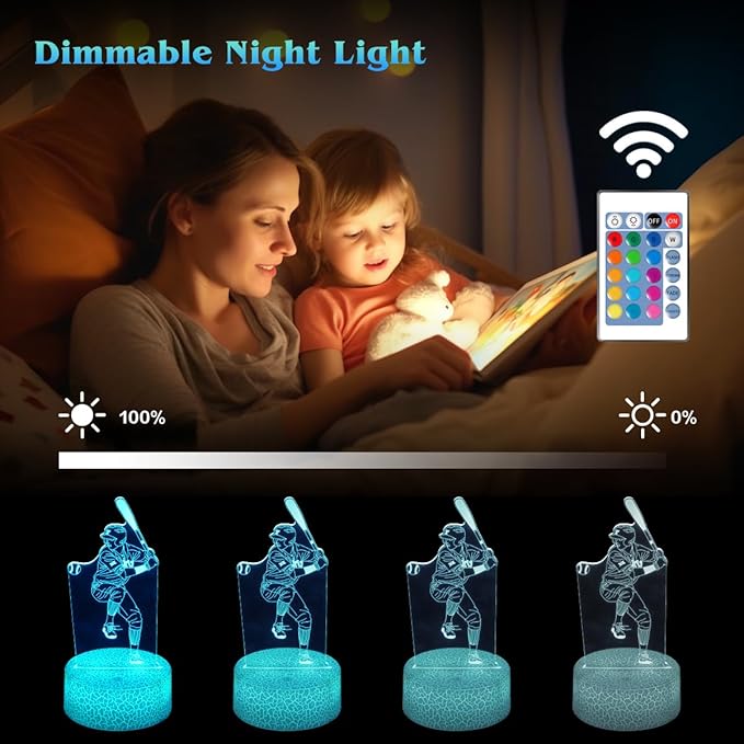 Baseball Night Light,Baseball Gifts for Boy, 3D Baseball Lamp,Kids Bedside Lamp,16 Color Change Decor Lamp with Remote & Smart Touch, Gifts for Christmas Birthday Boys Men Girls - LeafyLoom