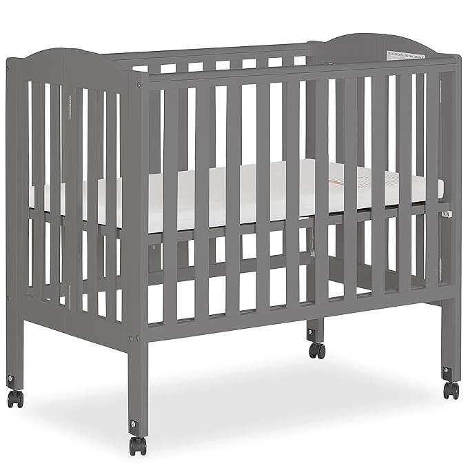 2-in-1 Portable Folding Stationary Side Crib in Storm Grey, Greenguard Gold Certified, Two Adjustable Mattress Height Positions,Made of Solid Pinewood, Flat Folding Crib - LeafyLoom