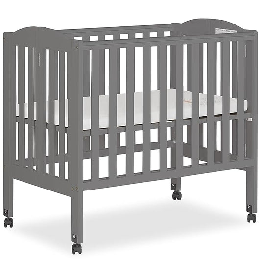 2-in-1 Portable Folding Stationary Side Crib in Storm Grey, Greenguard Gold Certified, Two Adjustable Mattress Height Positions,Made of Solid Pinewood, Flat Folding Crib - LeafyLoom