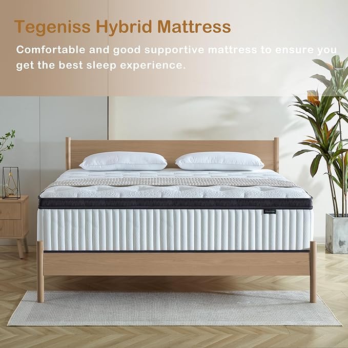 Queen Mattress, 14 Inch Innerspring Hybrid Mattress in a Box with Gel Memory Foam, Individually Wrapped Encased Coil Pocket Spring Mattress, Pressure Relief, Medium Firm Support, 60"*80"*14" - LeafyLoom