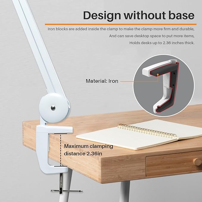 LED Desk Lamp with Clamp, Dimming Task Lamp for Reading Desktop Office Workbench Table Architect Sewing Study Home Craft, Bright 117PCS LEDs, 2200 Lumens 20 Inch Metal Swivel Arm Work Lamp - LeafyLoom