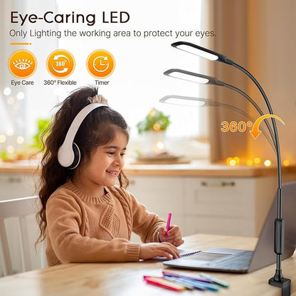 Syrinx LED Desk Lamp with Clamp, Eye-caring Desk Lamps for Home Office with Remote Control, Gooseneck Desk Light with 5 Color Flexible Adjustable Lighting, 10W Table Lamp for Study Drafting Nail - LeafyLoom