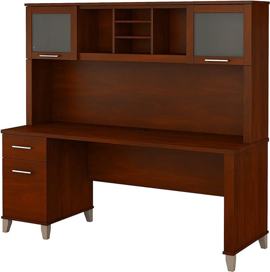 Bush Furniture Somerset 72W Office Desk with Drawers and Hutch in Hansen Cherry - LeafyLoom