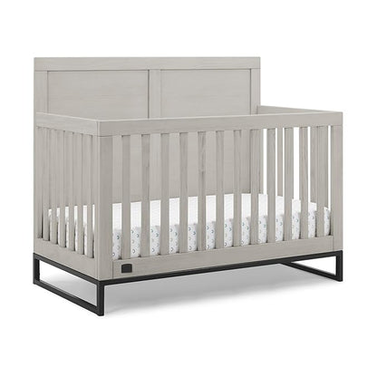 Simmons Kids Foundry 6-in-1 Convertible Baby Crib, Rustic Mist with Matte Black - LeafyLoom