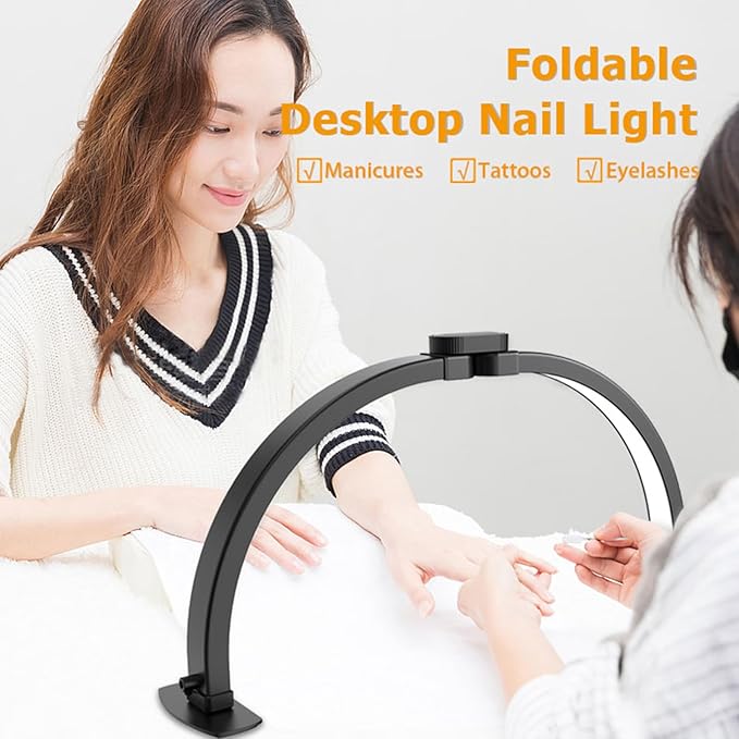 Foldable LED Half Moon Lamp for Nail,38W/3000-6000k Desk Lamp,Lash Lamp for Lash Extension with Storage Bag& Phone Bracket,Led Light for Nails Tech, Stepless Dimming(4700LM&White) - LeafyLoom