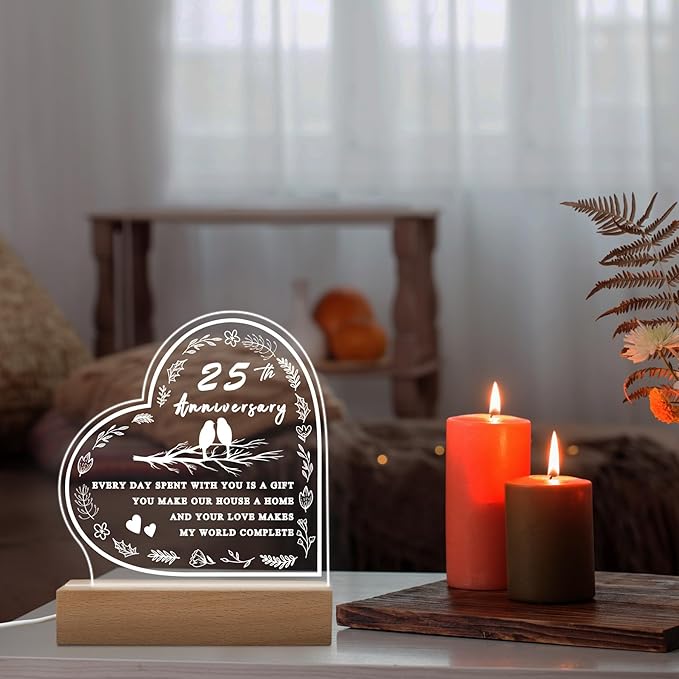 25th Anniversary Wedding Gift,25th Anniversary Dimmable Night Light for Couples,Parents,Husband & Wife,25th Anniversary for Christmas with Gift Box - LeafyLoom