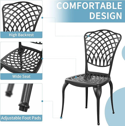 3 Piece Bistro Table Set Anti-Rust Outdoor Bistro Set Cast Alumiunm Patio Table and Chairs Set for 2, Patio Bistro Set Furniture Black - LeafyLoom