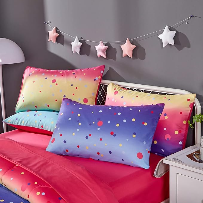 Colorful Polka Dots Rainbow Comforter Set for Teen Girls Women,Twin Size 4 Piece Bed in A Bag,Circles Printed Comforter and Sheets,Ultra Soft Microfiber All Season Bedding Set(Twin,Dots) - LeafyLoom