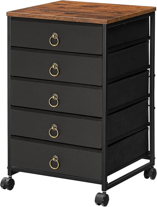 HOOBRO 5-Drawer Chest, File Cabinet, Office Cabinet with Drawers, Rolling Printer Stand, Filing Cabinet for Living Room, Home Office, Nonwovens Drawer, Easy Assembly, Black BFK50WJ01 - LeafyLoom