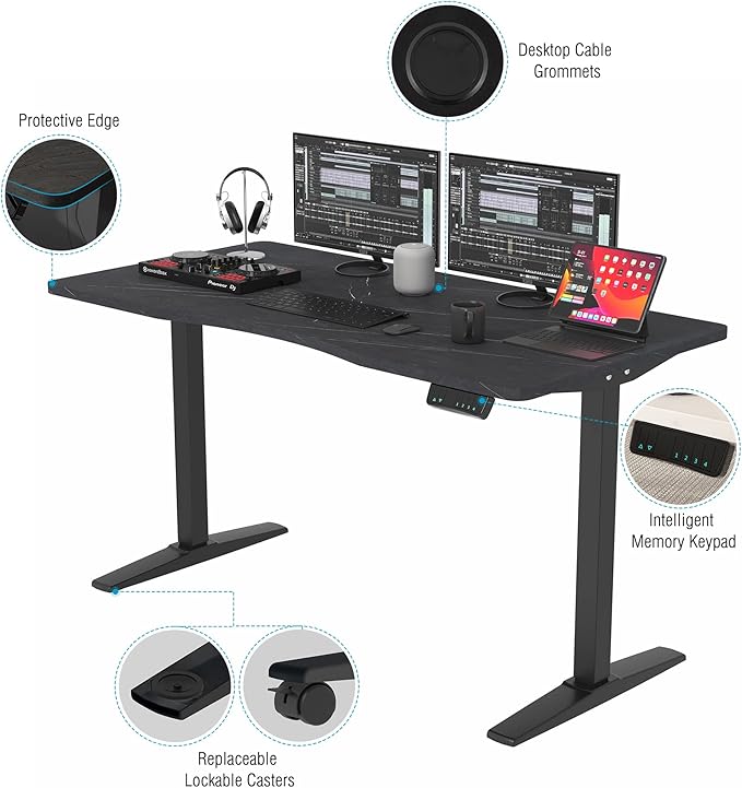 Monomi Height Adjustable Electric Standing Desk, 55 x 28 Inches Stand up Desk, Sit Stand Home Office Computer Desk(Black Frame+Marble Black Top) - LeafyLoom