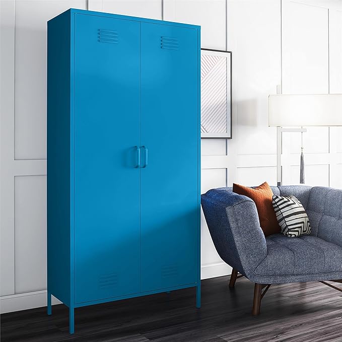 Novogratz Cache Tall 2 Door Metal Locker Cabinet, Blue - LeafyLoom