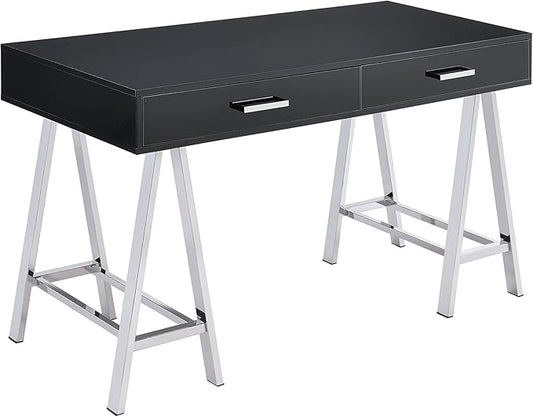 Acme Coleen 2-Drawer Metal Home Office Desk in Black and Chrome - LeafyLoom