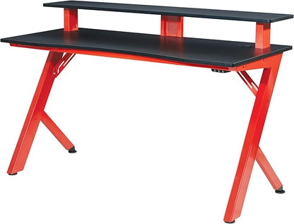 OSP Home Furnishings Area51 Battlestation Gaming Desk with Bluetooth RGB LED Lights, Red - LeafyLoom