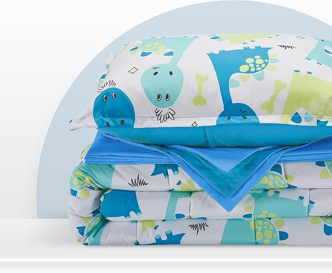 SLEEP ZONE Kids Twin Bedding Comforter Set - Super Cute & Soft Kids Bedding 5 Pieces Set with Comforter, Sheet, Pillowcase & Sham (Cute Dino) - LeafyLoom