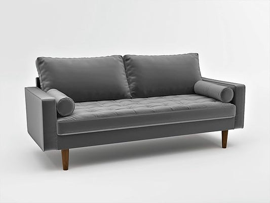 S5457 Mid Century Modern Velvet Upholstered Tufted Living Room Sofa, 69.68", Grey - LeafyLoom