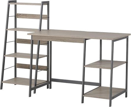 Signature Design by Ashley Soho Modern Home Office Desk & 4-Shelf Bookcase Set, Reclaimed Wood - LeafyLoom