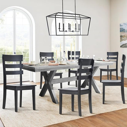 COLAMY Wooden Dining Chairs Set of 6, Ladder High Back Kitchen Side Chair, Farmhouse Armless Dining Room Chairs with Adjustable Foot Pegs, Black - LeafyLoom