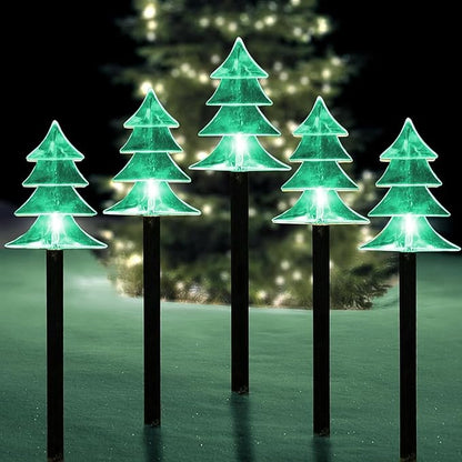 ILLUMINEW Christmas Solar Pathway Lights, Set of 5 Waterproof Landscape Christmas Lights, Stake Christmas Decorations, LED Lights for Yard Lawn Patio Walkway Decor (5PCS-Green-Tree) ILLUMINEW