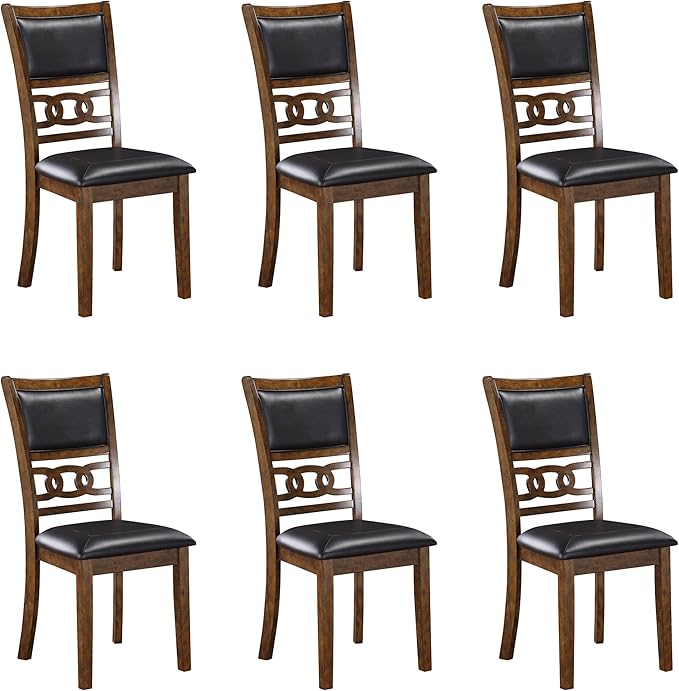 New Classic Furniture Gia Dining Chair (Set of Six), Black PU Upholstered Seat & Back Rest, Brown - LeafyLoom