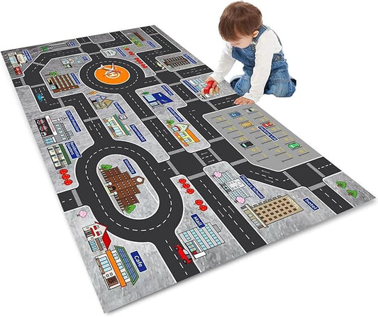 Kids Rug Play Mat Great for Playing with Cars and Toys,Educational Kid Road and Traffic City Life Carpet,Children Baby Fun Throw Rug for Bedroom Play Room,55X79Inch/140X200CM - LeafyLoom