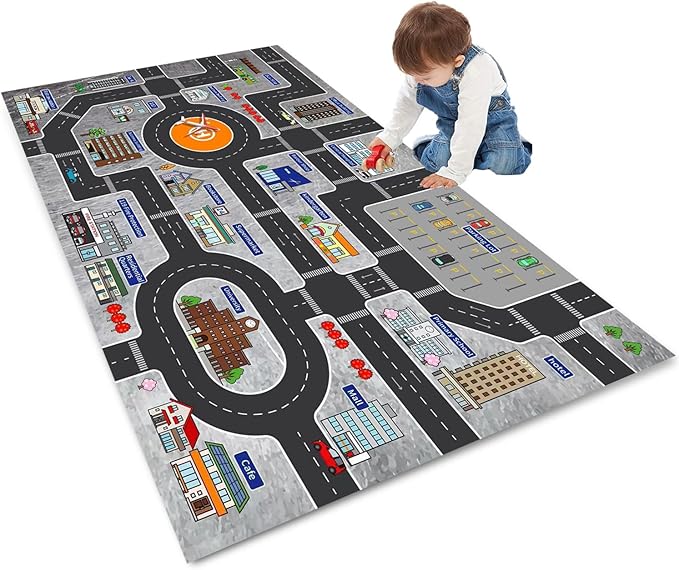 Kids Rug Play Mat Great for Playing with Cars and Toys,Educational Kid Road and Traffic City Life Carpet,Children Baby Fun Throw Rug for Bedroom Play Room,31X63Inch/80X160CM - LeafyLoom