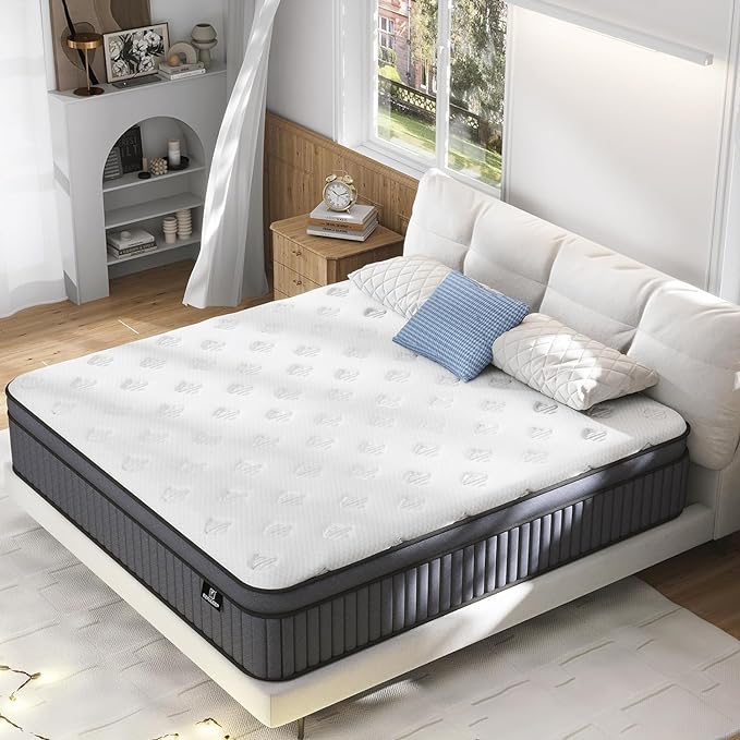 King Size Mattress - Upgrade Strengthen - 14 Inch Firm Hybrid King Mattress in a Box, Mattress King With High density Memory Foam and Independent Pocket Springs, Strong Edge Support, Release Pressure - LeafyLoom