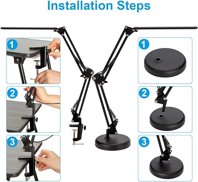 LED Desk Lamp, Metal Swing Arm Lamp, Eye-Caring Dimmable Table Lamp led,Flexible Arm Table Lamp led, 3 Color Modes, 9 Brightness Dimming Reading Light with USB Port - LeafyLoom