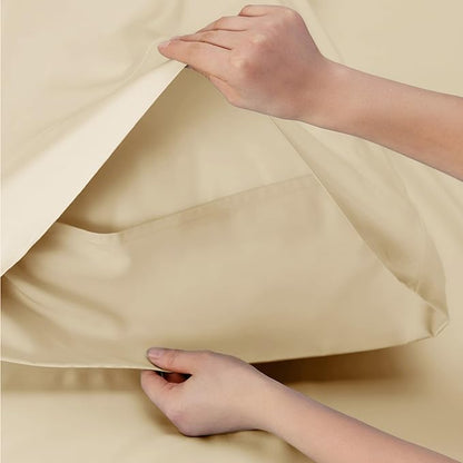 Bedsure Full Size Sheets, Cooling Sheets Full, Rayon Derived from Bamboo, Deep Pocket Up to 16", Breathable & Soft Bed Sheets, Hotel Luxury Silky Bedding Sheets & Pillowcases, Alabaster Gleam - LeafyLoom