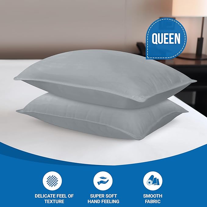 Utopia Bedding Bed Pillows for Sleeping (Grey), Queen Size, Set of 2, Hotel Pillows, Cooling Pillows for Side, Back or Stomach Sleepers - LeafyLoom