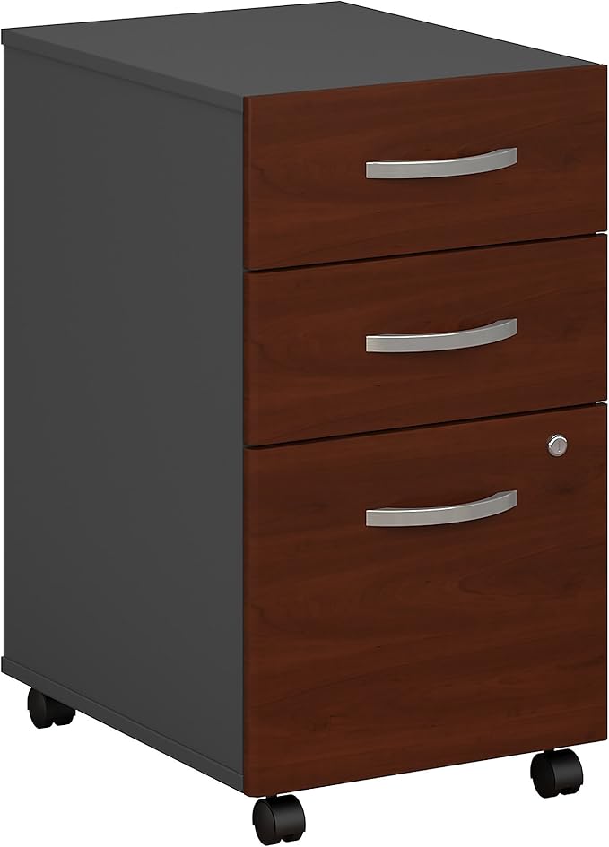 Bush Business Furniture Series C Mobile Under Desk Arrives Fully Assembled | Stylish 3 Drawer File Cabinet for Professional or Home Office, Hansen Cherry - LeafyLoom