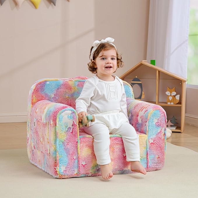 Comfy Toddler Chair Kids Chair,Toddler Foam Chair,Kids Armchair Toddler Couch Baby Kids Sofa Reading Chair with Glow in The Dark(Glow Pink) - LeafyLoom