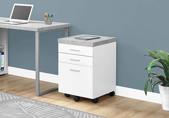 Monarch Specialties I 7051 File Cabinet, Rolling Mobile, Storage Drawers, Printer Stand, Office, Work, Laminate, Grey, White, Contemporary, Modern - LeafyLoom