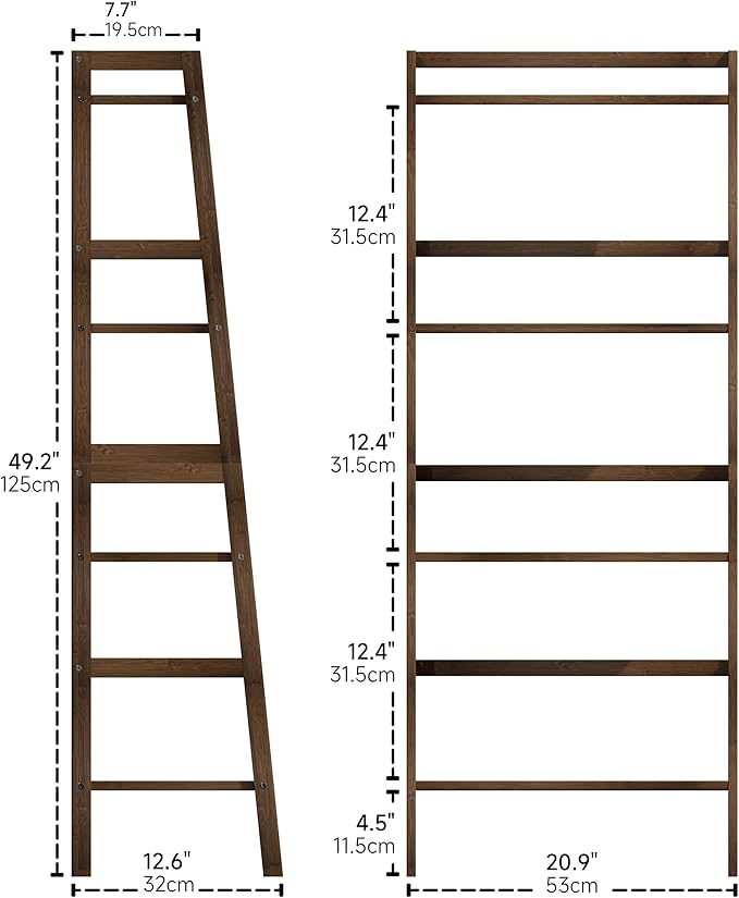 Ladder Bookcase, 4-Tier Leaning Bookshelf, Freestanding Open Display Storage Rack Shelf, Small Flower Plant Stand, Space Saving Bamboo Book Shelf, Walnut - LeafyLoom