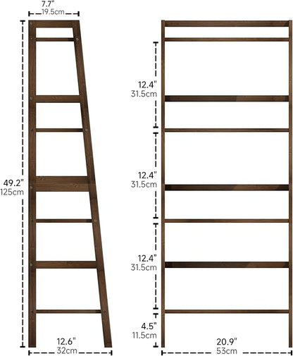 Ladder Bookcase, 4-Tier Leaning Bookshelf, Freestanding Open Display Storage Rack Shelf, Small Flower Plant Stand, Space Saving Bamboo Book Shelf, Walnut - LeafyLoom