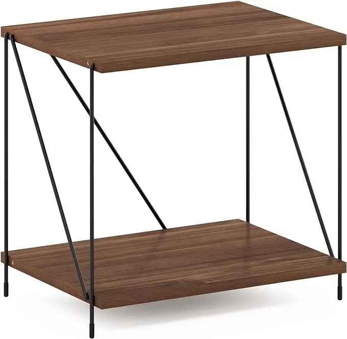 Furinno Besi Industrial Multipurpose Side Table with Metal Frame, Walnut Cove - LeafyLoom