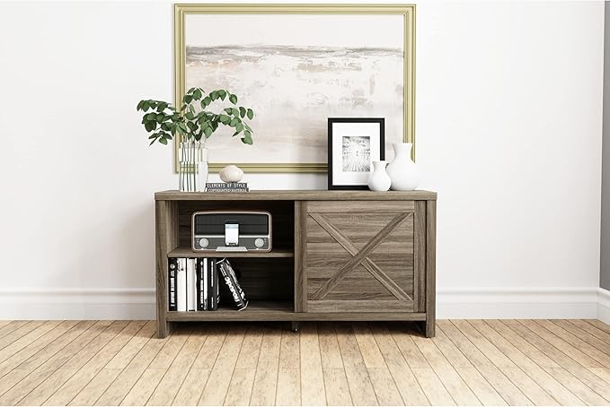 Hillsdale Columbus, 6529-880, 47 Inch Wood Entertainment Console with Sliding Door and 2 Shelves, Dark Oak - LeafyLoom