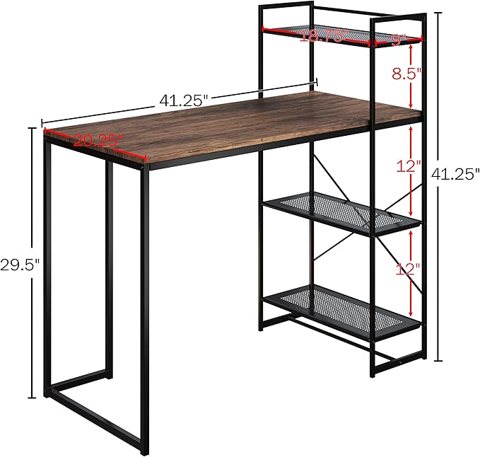 Lavish Home 80 BLT-SHF All-in-One Computer Desk with Shelves for Home Office, Bedroom, or Craft Table, Rustic Brown & Black - LeafyLoom