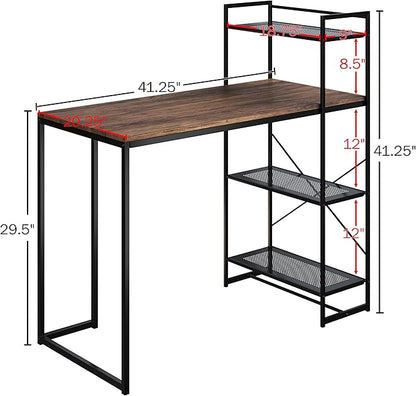 Lavish Home 80 BLT-SHF All-in-One Computer Desk with Shelves for Home Office, Bedroom, or Craft Table, Rustic Brown & Black - LeafyLoom