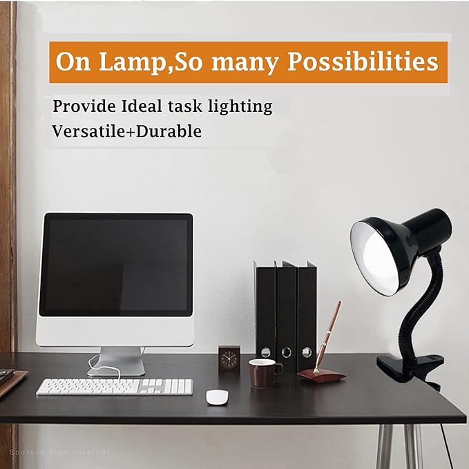 Xtricity Clip on Lamp with Clamp Base and Adjustable Gooseneck Desk lamp, Clip lamp for Bed 6W A19 LED Bulb Included, 120 Volt, Convenient On/Off Switch, 10.25 Inches Tall (26cm), Black Finish - LeafyLoom