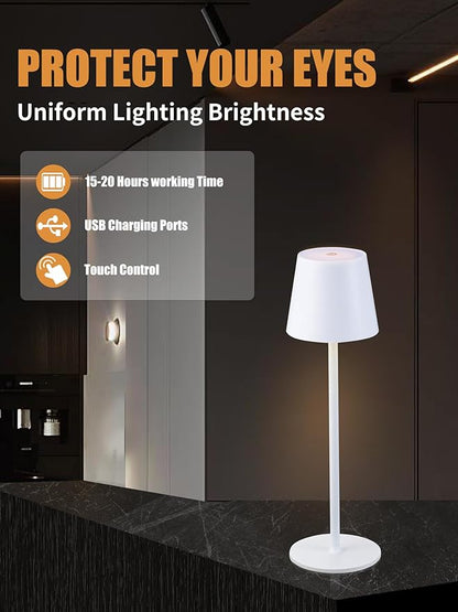 BGFHome 2Pack Cordless Table Lamp LED Desk Lamp,5000mAh Rechargeable Touch Night Light Wireless Minimalist Design for Couple Dinner/Restaurant/Bedroom/Bars/Outdoor Party/Camping/Coffee Shop（White - LeafyLoom