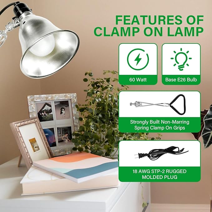 Simple Deluxe Clamp Lamp Light 60 Watt with 5.5 Inch Aluminum Reflector (no Bulb Included), 6 Feet Cord, 1 Pack, Black, New Version - LeafyLoom