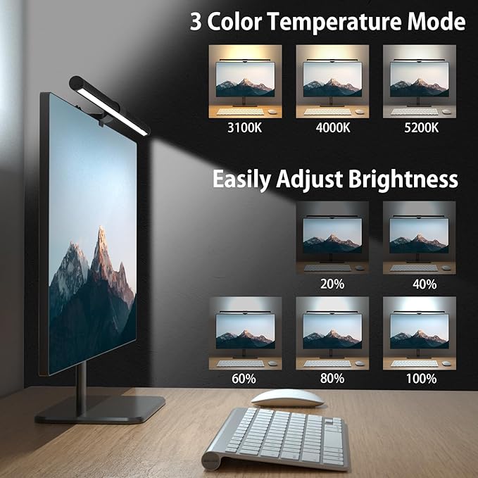 OOWOLF 20.1inch Monitor Light Bar with Backlight, Eye-Caring Computer Light, Screen Light Bar, CRI≥95 Desk Lamp, Dual Light, Filter Blue-Light,3-Color Mode, Memory Dimming, for E-Reading Home Office - LeafyLoom