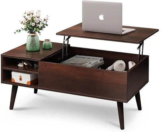 WLIVE Lift Top Coffee Table for Living Room,Small Coffee Table with Storage,Hidden Compartment and Adjustable Shelf,Mid Century Modern, Wood,Cherry,Espresso. - LeafyLoom