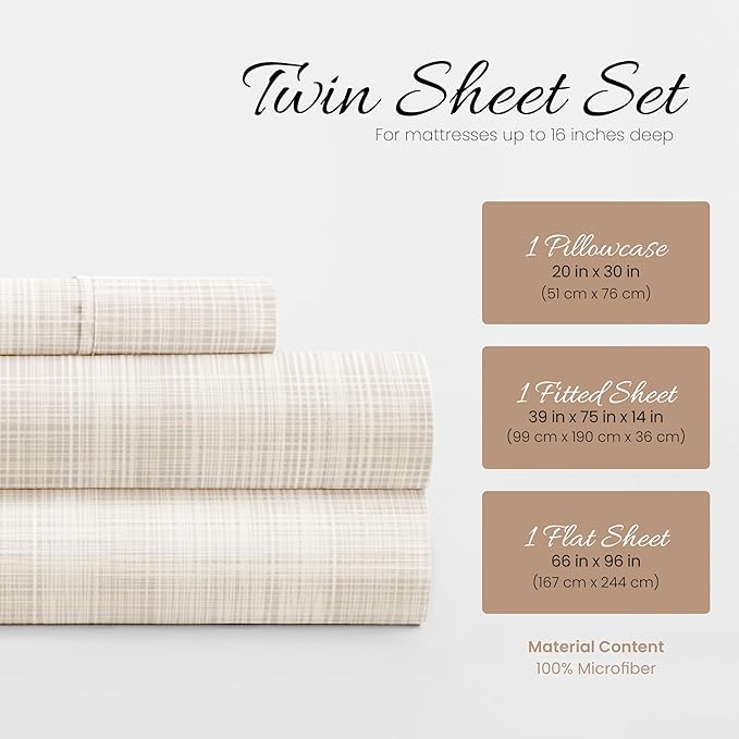 Linen Market 3 Piece Twin Bedding Sheet Set (Ray Thatch) - Sleep Better Than Ever with These Ultra-Soft & Cooling Bed Sheets for Your Twin Size Bed - Deep Pocket Fits 16" Mattress - LeafyLoom