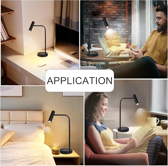 ZEROUNO Metal Desk Lamp, Eye-Caring Reading Table Lamp, Study Lamps with Flexible Adjustable Swing Arm, Table Lamp for Bedside Office Study Reading Work (Black) - LeafyLoom