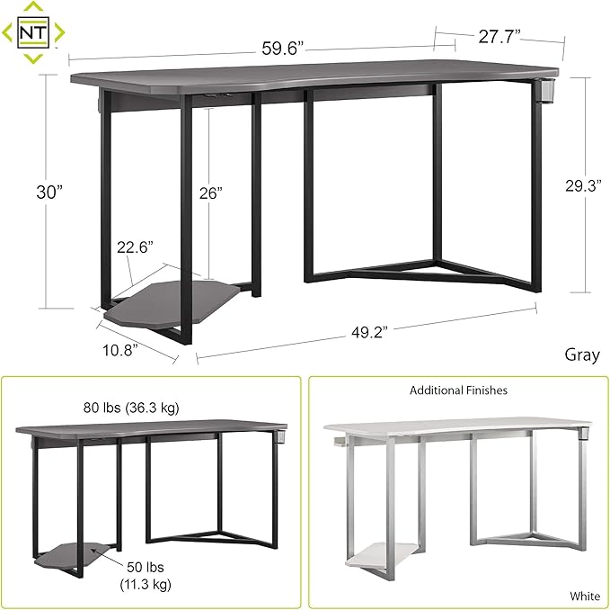 Quest Gaming Desk with CPU Stand, White - LeafyLoom