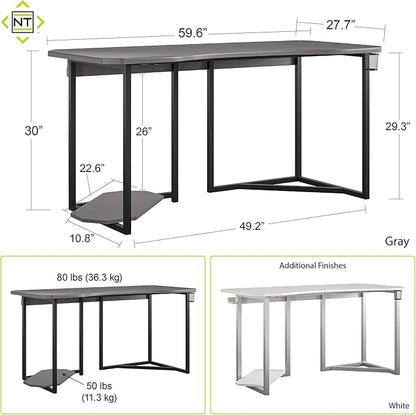 Quest Gaming Desk with CPU Stand, White - LeafyLoom