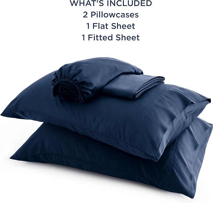 Bedsure Full Size Sheets, Cooling Sheets Full, Rayon Derived from Bamboo, Deep Pocket Up to 16", Breathable & Soft Bed Sheets, Hotel Luxury Silky Bedding Sheets & Pillowcases, Navy - LeafyLoom