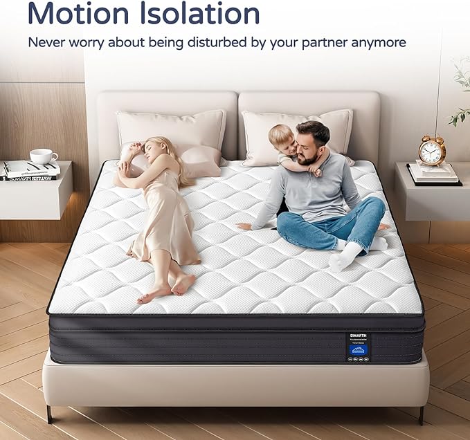 King Mattress 14 Inch - Memory Foam Hybrid Mattress with Motion Isolation and Pressure Relief, Strong Edge Support, Pocket Spring King Size Mattress in a Box, Medium Firm - LeafyLoom