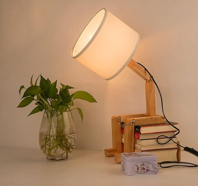 ELINKUME Cute Desk Lamp,Unique Table Lamps,Wood Bedside Table Lamp Fun Funky Person Lamp Wooden Robot Cute Lamps for Bedrooms - LeafyLoom